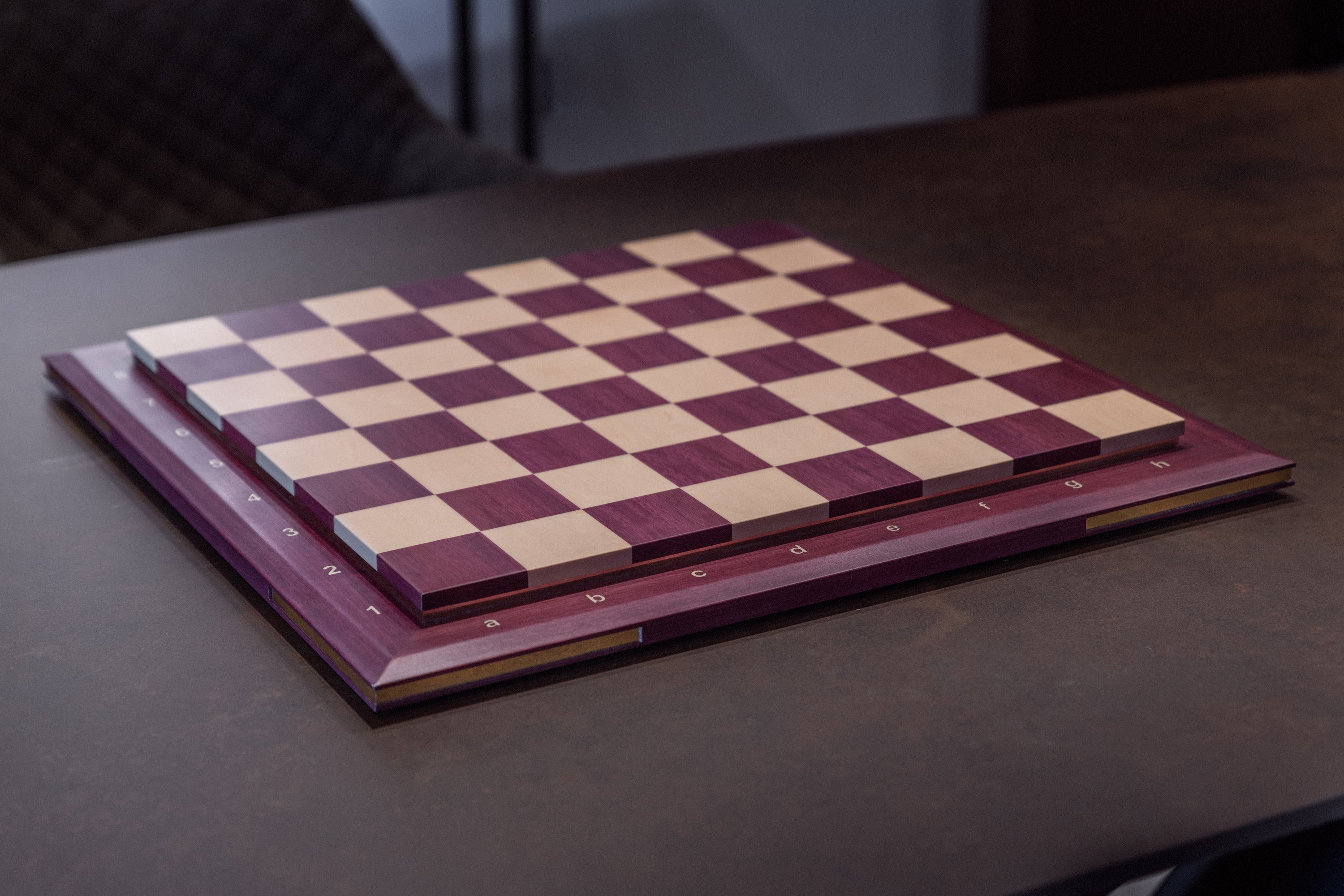 Custom Contemporary Chess Board - Purpleheart / Curly Maple - 2.5 Squares